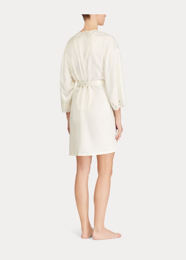 Piżama Ralph Lauren Lace-Trimmed Robe Damskie Kremowe | BZAW1822