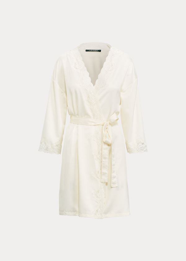 Piżama Ralph Lauren Lace-Trimmed Robe Damskie Kremowe | BZAW1822