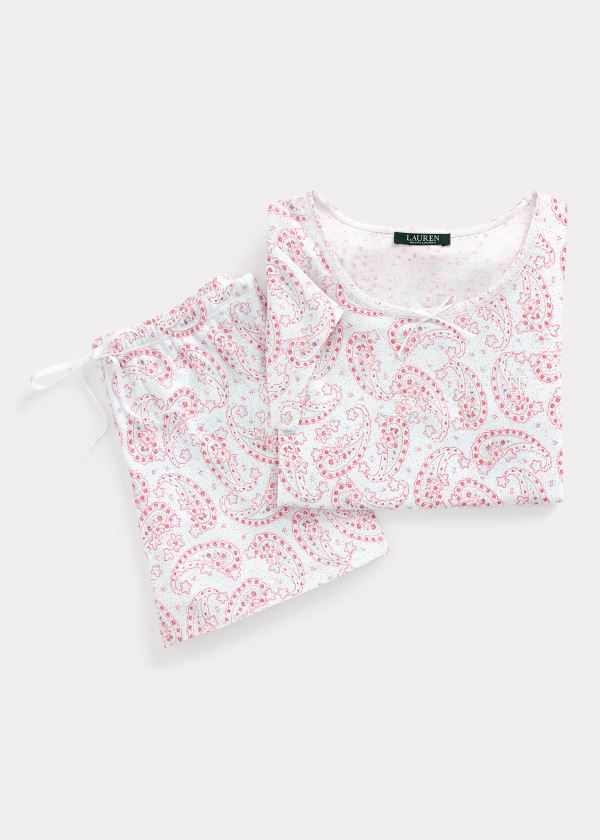 Piżama Ralph Lauren Paisley Boxer Pajama Set Damskie Białe Różowe | SFSW6622