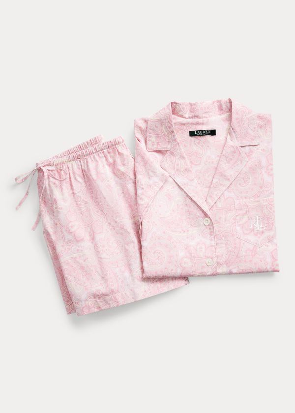 Piżama Ralph Lauren Paisley Modal Boxer Pajama Set Damskie Białe Różowe | IJQY4069