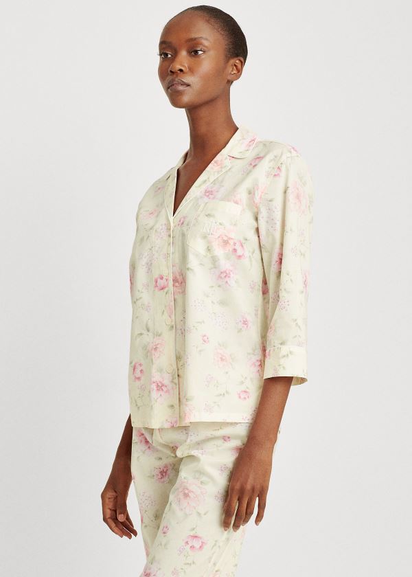 Piżama Ralph Lauren Print Cotton-Blend Sleep Set Damskie Beżowe Kolorowe | RFUE0518