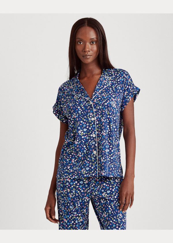 Piżama Ralph Lauren Print Cotton Capri Sleep Set Damskie Granatowe Kolorowe | FGBE4568