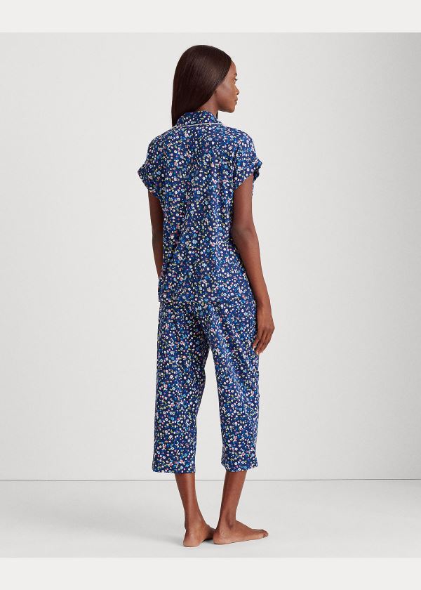 Piżama Ralph Lauren Print Cotton Capri Sleep Set Damskie Granatowe Kolorowe | FGBE4568