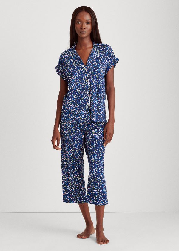 Piżama Ralph Lauren Print Cotton Capri Sleep Set Damskie Granatowe Kolorowe | FGBE4568