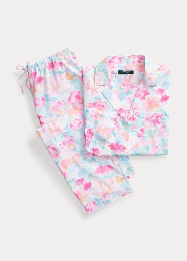 Piżama Ralph Lauren Printed Cotton-Blend Sleep Set Damskie Różowe Kolorowe | WWPI0098