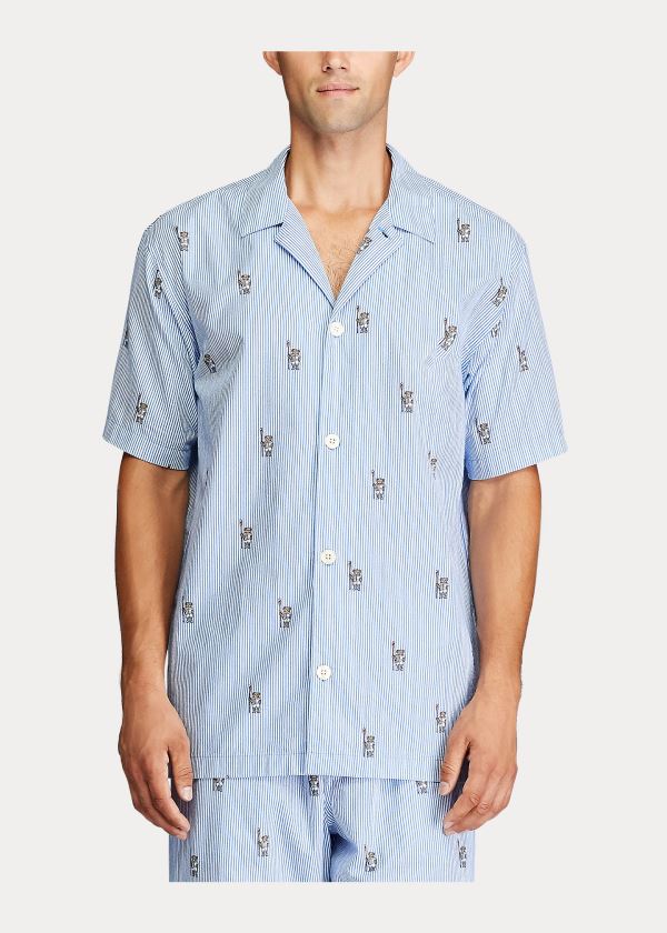 Piżama Ralph Lauren Rowing Bear Pajama Shirt Męskie Niebieskie Kolorowe | BWDG3021