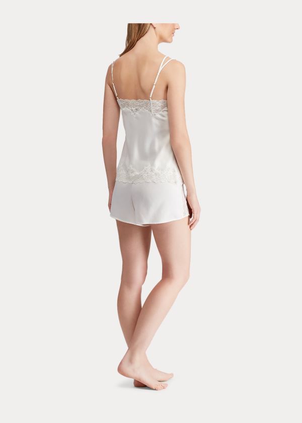 Piżama Ralph Lauren Satin Lace Cami Pajama Set Damskie Białe | MLYO2425