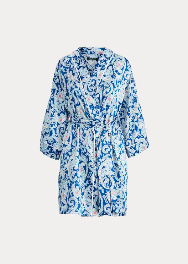 Piżama Ralph Lauren Satin Robe Damskie Niebieskie | VNDK3715