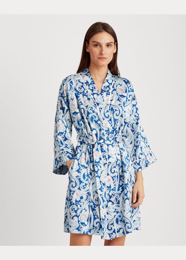 Piżama Ralph Lauren Satin Robe Damskie Niebieskie | VNDK3715