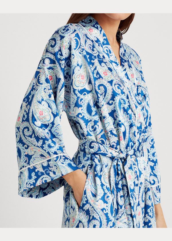 Piżama Ralph Lauren Satin Robe Damskie Niebieskie | VNDK3715