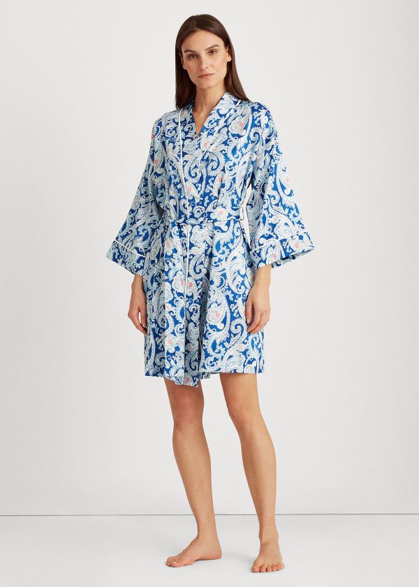 Piżama Ralph Lauren Satin Robe Damskie Niebieskie | VNDK3715