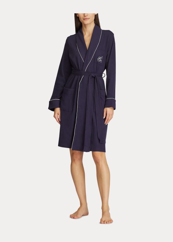 Piżama Ralph Lauren Short Shawl-Collar Robe Damskie Granatowe | KXYT8370