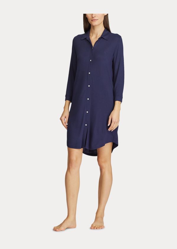 Piżama Ralph Lauren Short Sleep Shirt Damskie Niebieskie | DSZC2214