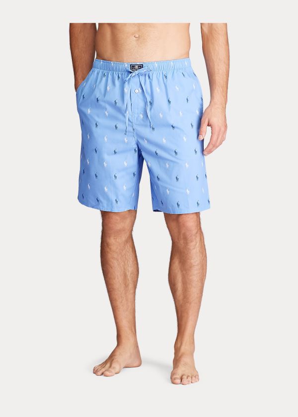 Piżama Ralph Lauren Signature Pony Pajama Short Męskie Niebieskie Białe | ANAL9213