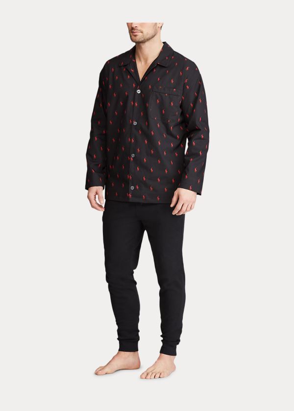 Piżama Ralph Lauren Signature Pony Pajama Shirt Męskie Czarne Czerwone | DMAG5406