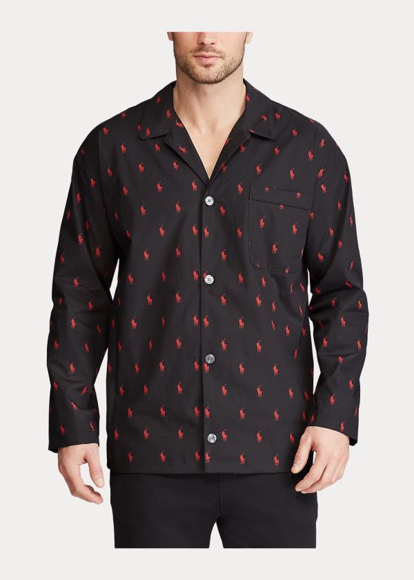 Piżama Ralph Lauren Signature Pony Pajama Shirt Męskie Czarne Czerwone | DMAG5406