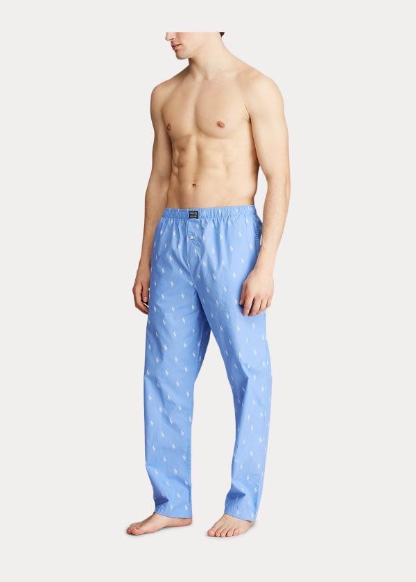 Piżama Ralph Lauren Signature Pony Pajama Pant Męskie Niebieskie Białe | WATP3179