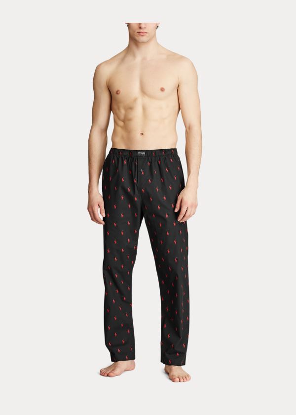 Piżama Ralph Lauren Signature Pony Pajama Pant Męskie Czarne Czerwone | GROU8540