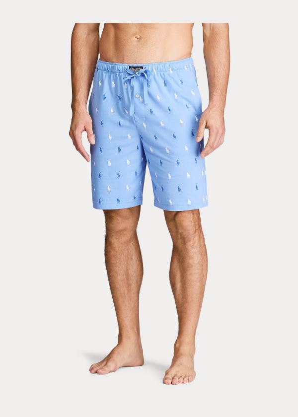 Piżama Ralph Lauren Signature Pony Sleep Short Męskie Niebieskie Białe | LJPU7062