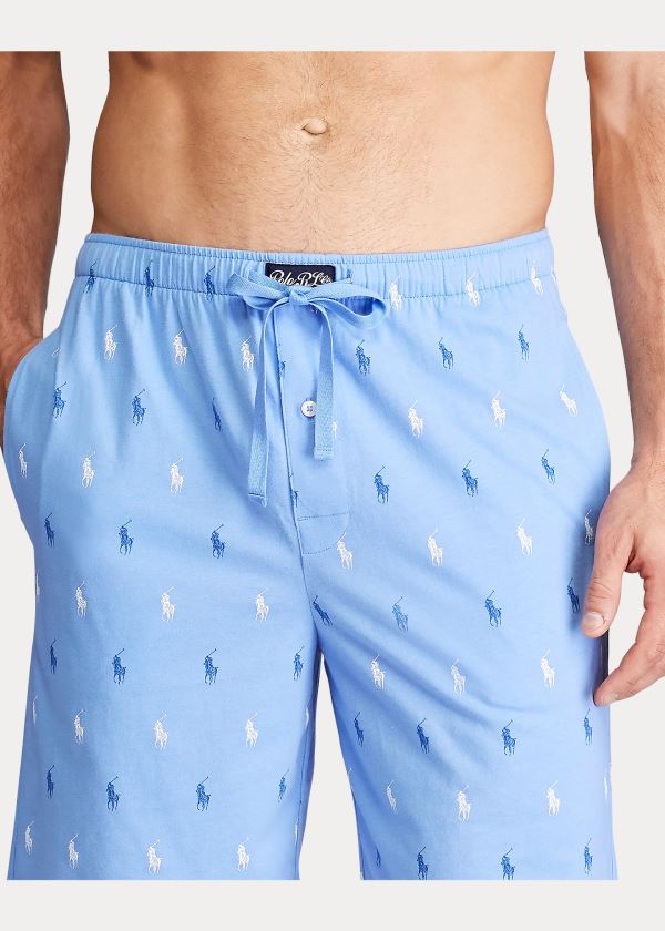 Piżama Ralph Lauren Signature Pony Sleep Short Męskie Niebieskie Białe | LJPU7062