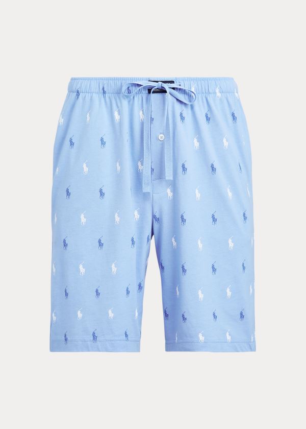 Piżama Ralph Lauren Signature Pony Sleep Short Męskie Niebieskie Białe | LJPU7062