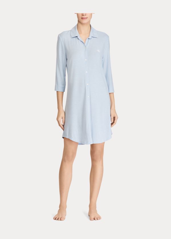 Piżama Ralph Lauren Stretch Sleep Shirt Damskie Niebieskie | DTFB6004