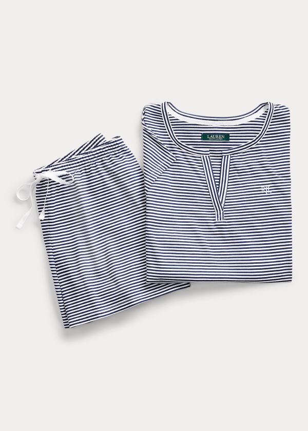 Piżama Ralph Lauren Striped Cotton-Blend Sleep Set Damskie Granatowe | PNCT0966