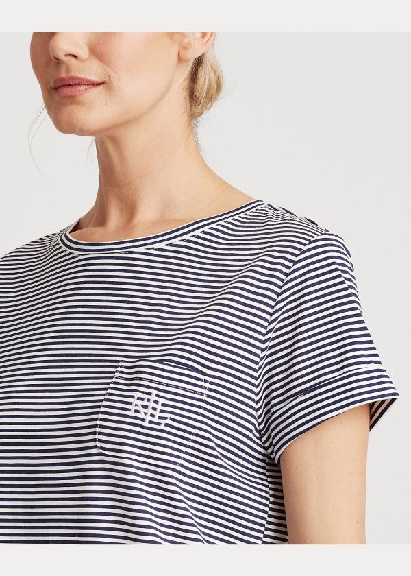 Piżama Ralph Lauren Striped Cotton-Blend Sleep Tee Damskie Granatowe | RXTL0204