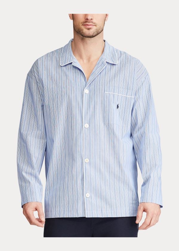 Piżama Ralph Lauren Striped Cotton Pajama Shirt Męskie Niebieskie | BYDJ5314