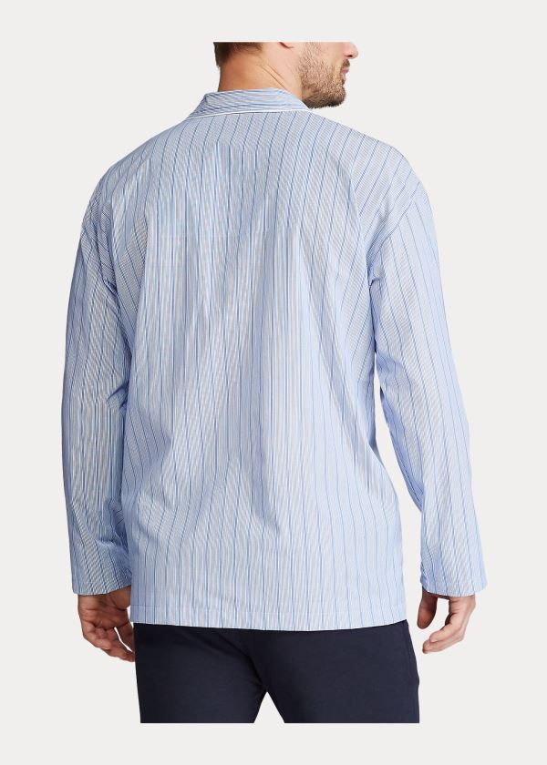 Piżama Ralph Lauren Striped Cotton Pajama Shirt Męskie Niebieskie | BYDJ5314