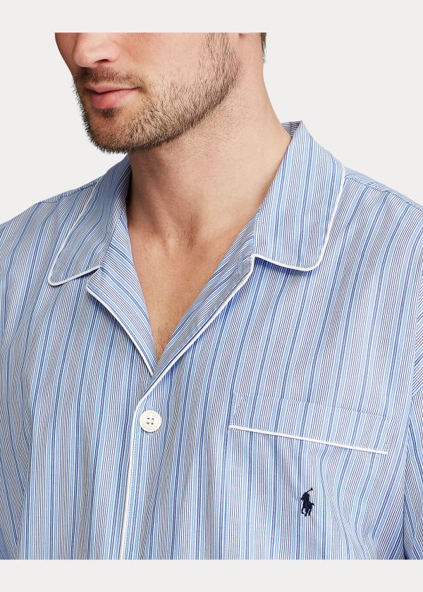 Piżama Ralph Lauren Striped Cotton Pajama Shirt Męskie Niebieskie | BYDJ5314