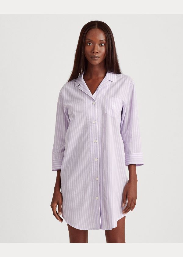 Piżama Ralph Lauren Striped Cotton Sleep Shirt Damskie Fioletowe | YQUI5699