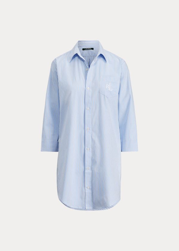 Piżama Ralph Lauren Striped Cotton Sleep Shirt Damskie Niebieskie | JMGF9364