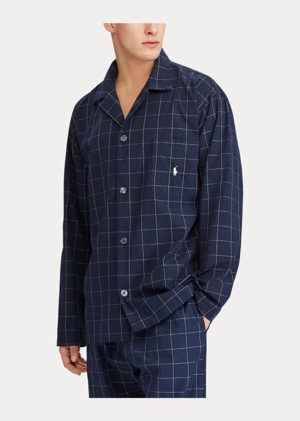 Piżama Ralph Lauren Windowpane Cotton Pajama Shirt Męskie Granatowe | YVRE4336