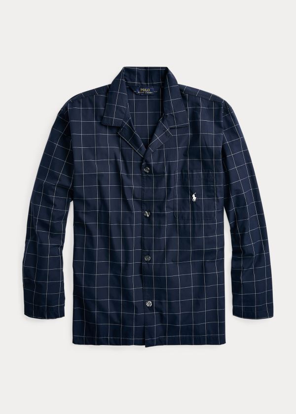 Piżama Ralph Lauren Windowpane Cotton Pajama Shirt Męskie Granatowe | YVRE4336