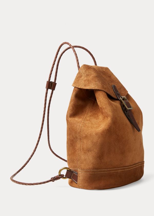 Plecaki Ralph Lauren Roughout Leather Backpack Damskie Brązowe | IKDN5078