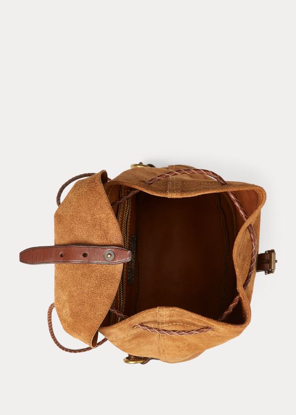 Plecaki Ralph Lauren Roughout Leather Backpack Damskie Brązowe | IKDN5078