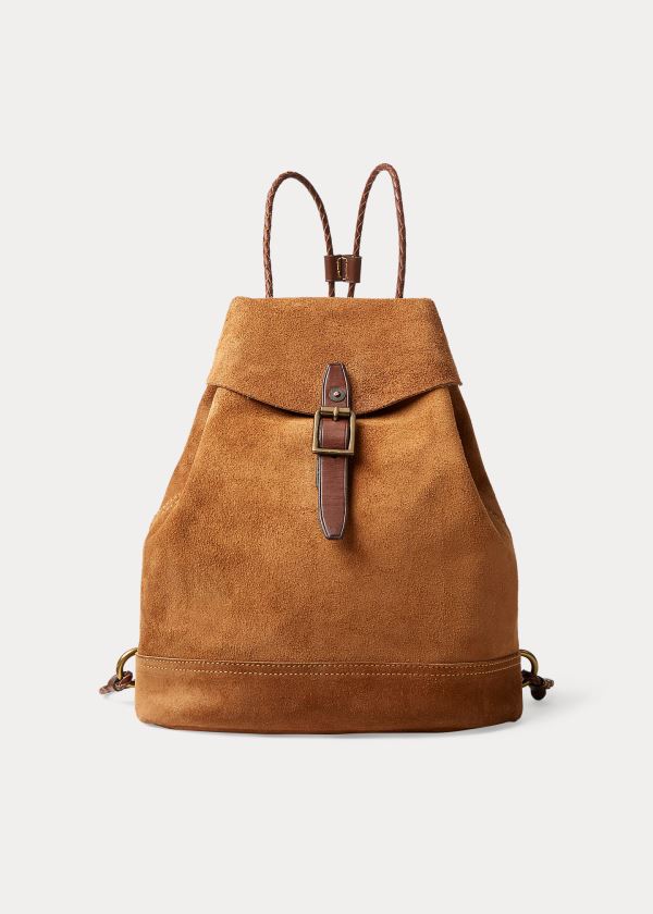 Plecaki Ralph Lauren Roughout Leather Backpack Damskie Brązowe | IKDN5078