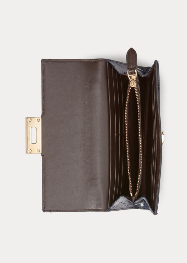 Portfele Ralph Lauren Calfskin Hinge-Lock Wallet Damskie Granatowe | YSDO2110