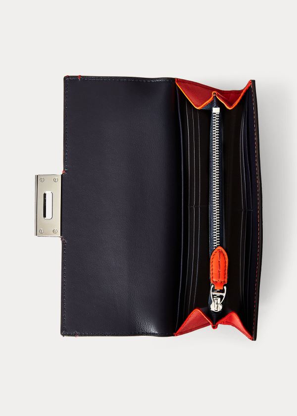 Portfele Ralph Lauren Calfskin Hinge-Lock Wallet Damskie Pomarańczowe | YTBB4802