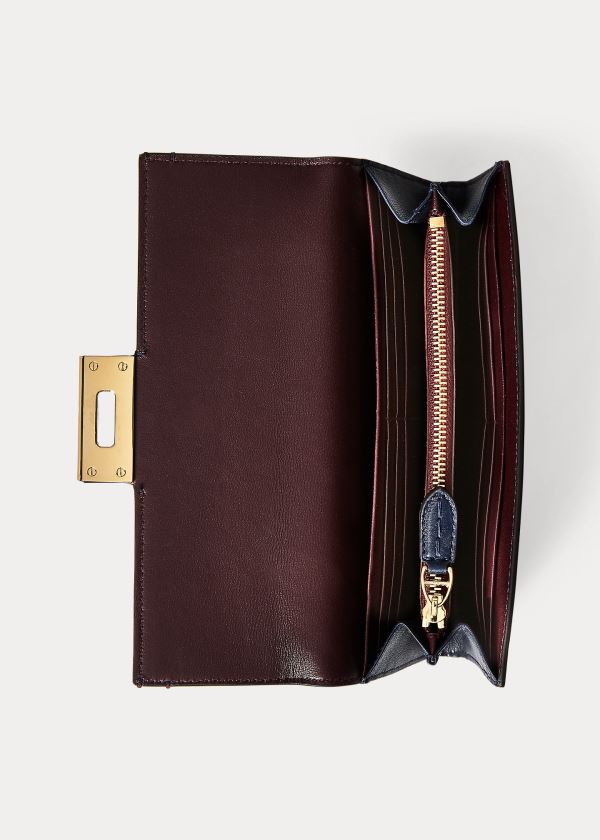 Portfele Ralph Lauren Calfskin Hinge-Lock Wallet Damskie Granatowe | CLEK7801