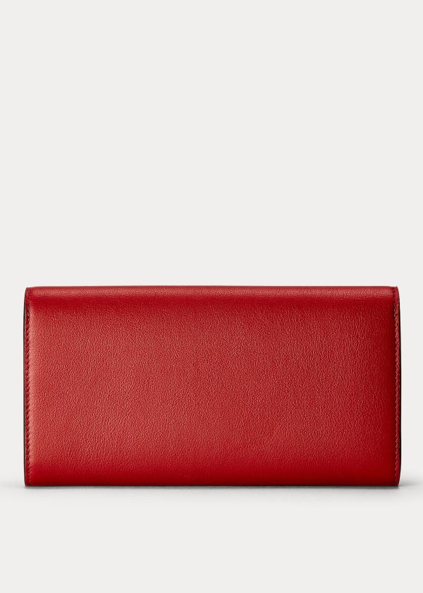 Portfele Ralph Lauren Calfskin Hinge-Lock Wallet Damskie Czerwone | ASTO2241