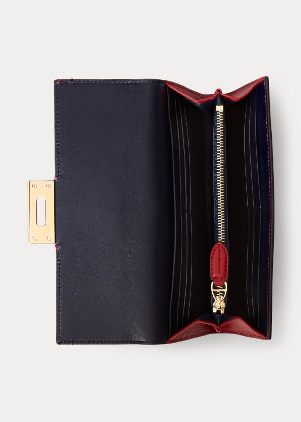 Portfele Ralph Lauren Calfskin Hinge-Lock Wallet Damskie Czerwone | ASTO2241