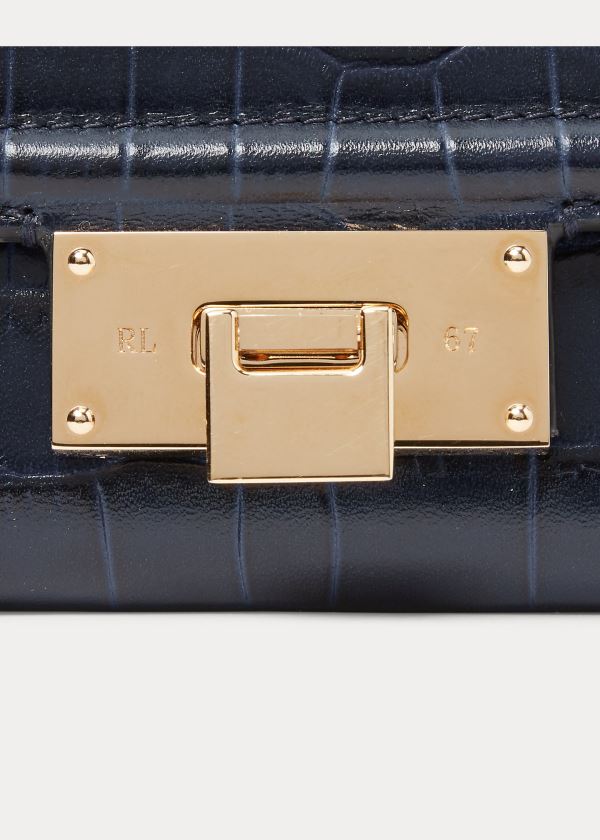 Portfele Ralph Lauren Calfskin Petite Hinge-Lock Wallet Damskie Granatowe | CYXV2810