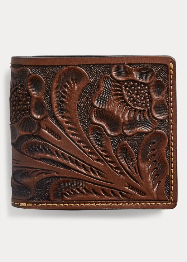 Portfele Ralph Lauren Hand-Tooled Leather Billfold Męskie Brązowe | WQTO6809