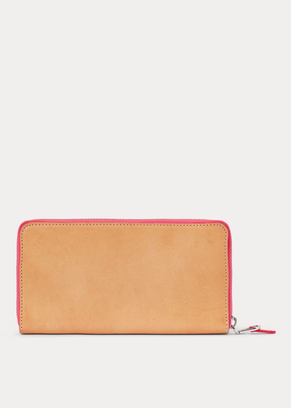 Portfele Ralph Lauren Leather Zip-Around Wallet Damskie Brązowe Różowe | KPWT0955