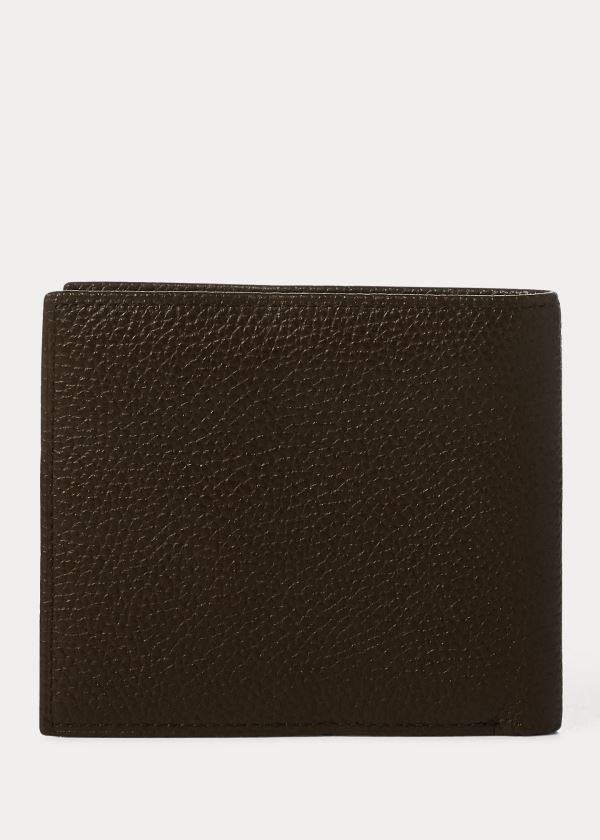 Portfele Ralph Lauren Pebbled Leather Billfold Męskie Ciemny Brązowe | WJNB9372