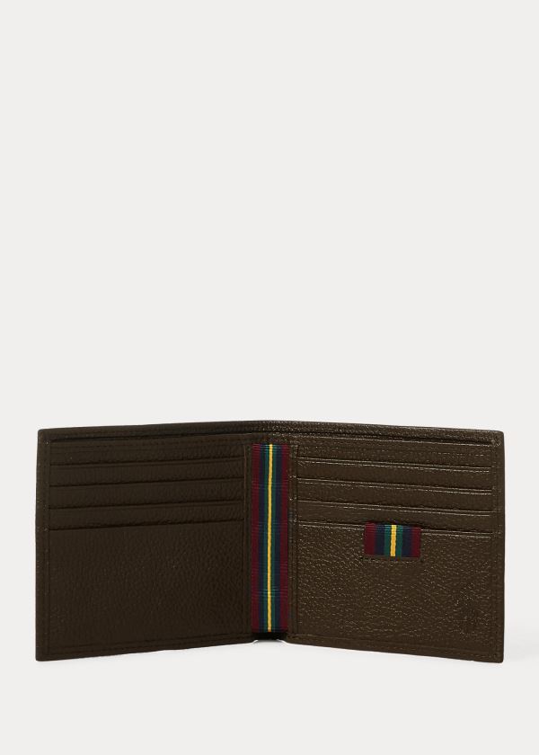 Portfele Ralph Lauren Pebbled Leather Billfold Męskie Ciemny Brązowe | WJNB9372