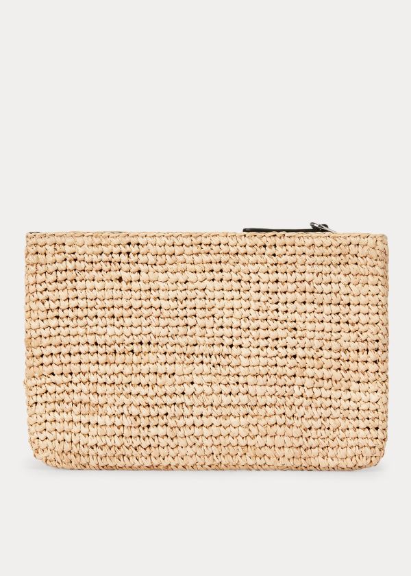 Portfele Ralph Lauren Polo Raffia Pouch Damskie Khaki | SWOK8549