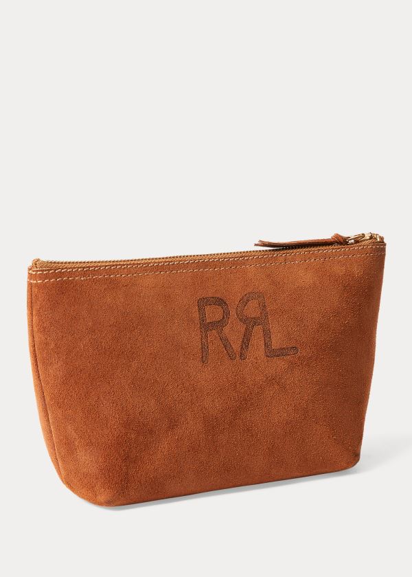 Portfele Ralph Lauren Roughout Suede Pouch Męskie Brązowe | HMGK5231